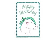 Stickdatei - ITH Postkarte Happy Birthday Pferd